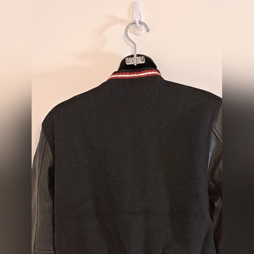 Coach Black Varsity Jacket with Athletic Stripe Accents Misses Size Small
